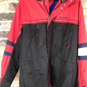 Vintage Tommy Hilfiger Men's Red and Black Ski Jacket